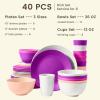 imageHomienly 40Piece Wheat Straw Dinnerware Sets Unbreakable Reusable Dinnerware Set Service for 8 Kitchen Cups Plates and Bowls Set Dishwasher Microwave Safe Dishes Set for Camping Party  MondrianPink Flower