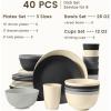 imageHomienly 40Piece Wheat Straw Dinnerware Sets Unbreakable Reusable Dinnerware Set Service for 8 Kitchen Cups Plates and Bowls Set Dishwasher Microwave Safe Dishes Set for Camping Party  MondrianGrey Stone