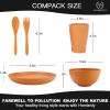 imageHomienly Wheat Straw Dinnerware Sets 20pcs Lightweight Unbreakable Dinnerware Microwave Dishwasher Safe Bowls Cups Forks Spoons setPerfect for Camping Outdoor BeigeOrange