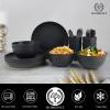 imageHomienly Wheat Straw Dinnerware Sets 20pcs Lightweight Unbreakable Dinnerware Microwave Dishwasher Safe Bowls Cups Forks Spoons setPerfect for Camping Outdoor BeigeMatte Black