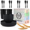 imageHomienly Wheat Straw Dinnerware Sets 20pcs Lightweight Unbreakable Dinnerware Microwave Dishwasher Safe Bowls Cups Forks Spoons setPerfect for Camping Outdoor BeigeMatte Black