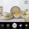 imageHomienly Wheat Straw Dinnerware Sets 20pcs Lightweight Unbreakable Dinnerware Microwave Dishwasher Safe Bowls Cups Forks Spoons setPerfect for Camping Outdoor BeigeBeige