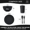 imageHomienly Wheat Straw Dinnerware Sets 20pcs Lightweight Unbreakable Dinnerware Microwave Dishwasher Safe Bowls Cups Forks Spoons setPerfect for Camping Outdoor BeigeMatte Black