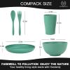 imageHomienly Wheat Straw Dinnerware Sets 20pcs Lightweight Unbreakable Dinnerware Microwave Dishwasher Safe Bowls Cups Forks Spoons setPerfect for Camping Outdoor BeigeGreen