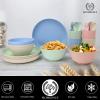imageHomienly Wheat Straw Dinnerware Sets 20pcs Lightweight Unbreakable Dinnerware Microwave Dishwasher Safe Bowls Cups Forks Spoons setPerfect for Camping Outdoor BeigeMulticolorLight