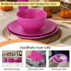 imageHomienly Wheat Straw Dinnerware Sets 20pcs Lightweight Unbreakable Dinnerware Microwave Dishwasher Safe Bowls Cups Forks Spoons setPerfect for Camping Outdoor Beige40pcs Pink