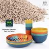 imageHomienly Wheat Straw Dinnerware Sets 20pcs Lightweight Unbreakable Dinnerware Microwave Dishwasher Safe Bowls Cups Forks Spoons setPerfect for Camping Outdoor BeigeMulticolor