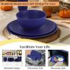 imageHomienly Wheat Straw Dinnerware Sets 20pcs Lightweight Unbreakable Dinnerware Microwave Dishwasher Safe Bowls Cups Forks Spoons setPerfect for Camping Outdoor Beige40pcs Blue