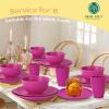 imageHomienly Wheat Straw Dinnerware Sets 20pcs Lightweight Unbreakable Dinnerware Microwave Dishwasher Safe Bowls Cups Forks Spoons setPerfect for Camping Outdoor Beige40pcs Pink