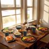 imageHomienly Wheat Straw Plates and Bowls Sets Dishes Set for 8 Wheat Straw Dinnerware Set for Kitchen 32Piece  Deep Plates Sets Cereal Bowls with Drinking Cups Microwave and Dishwasher Safe BlackBlack
