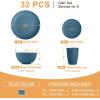 imageHomienly Wheat Straw Plates and Bowls Sets Dishes Set for 8 Wheat Straw Dinnerware Set for Kitchen 32Piece  Deep Plates Sets Cereal Bowls with Drinking Cups Microwave and Dishwasher Safe BlackBlue