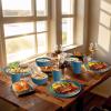 imageHomienly Wheat Straw Plates and Bowls Sets Dishes Set for 8 Wheat Straw Dinnerware Set for Kitchen 32Piece  Deep Plates Sets Cereal Bowls with Drinking Cups Microwave and Dishwasher Safe BlackBlue