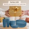 imageHomienly Wheat Straw Plates and Bowls Sets Dishes Set for 8 Wheat Straw Dinnerware Set for Kitchen 32Piece  Deep Plates Sets Cereal Bowls with Drinking Cups Microwave and Dishwasher Safe BlackBlue
