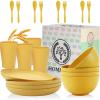 imageHomienly Wheat Straw Dinnerware Sets 20pcs Lightweight Unbreakable Dinnerware Microwave Dishwasher Safe Bowls Cups Forks Spoons setPerfect for Camping Outdoor BeigeYellow