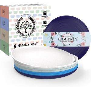 imageHomienly 10 inch Wheat Straw Dinner Plates Set of 8  Alternative to Plastic Microwave ampamp Dishwasher Safe Unbreakable Kids Plates with 4 Colors Classic BrightIsland Series
