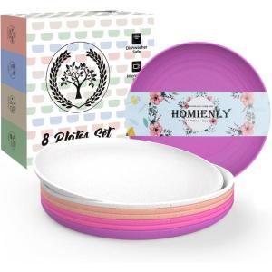 imageHomienly 10 inch Wheat Straw Dinner Plates Set of 8  Alternative to Plastic Microwave ampamp Dishwasher Safe Unbreakable Kids Plates with 4 Colors Classic BrightPink Flower Series