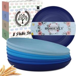 imageHomienly 10 inch Wheat Straw Dinner Plates Set of 8  Alternative to Plastic Microwave ampamp Dishwasher Safe Unbreakable Kids Plates with 4 Colors Classic BrightOcean