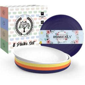 imageHomienly 10 inch Wheat Straw Dinner Plates Set of 8  Alternative to Plastic Microwave ampamp Dishwasher Safe Unbreakable Kids Plates with 4 Colors Classic BrightMondrian Series
