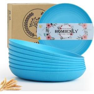 imageHomienly 10 inch Wheat Straw Dinner Plates Set of 8  Alternative to Plastic Microwave ampamp Dishwasher Safe Unbreakable Kids Plates with 4 Colors Classic BrightSky BlueTexture