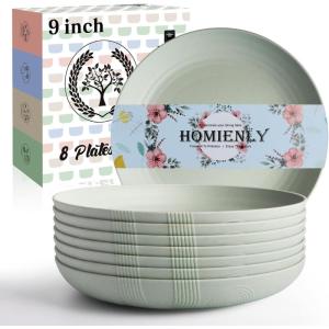 imageHomienly 10 inch Wheat Straw Dinner Plates Set of 8  Alternative to Plastic Microwave ampamp Dishwasher Safe Unbreakable Kids Plates with 4 Colors Classic BrightLight GreyTexture