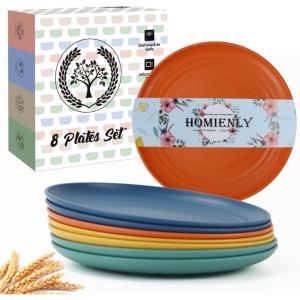 imageHomienly 10 inch Wheat Straw Dinner Plates Set of 8  Alternative to Plastic Microwave ampamp Dishwasher Safe Unbreakable Kids Plates with 4 Colors Classic BrightClassic Bright