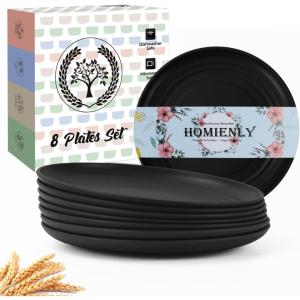 imageHomienly 10 inch Wheat Straw Dinner Plates Set of 8  Alternative to Plastic Microwave ampamp Dishwasher Safe Unbreakable Kids Plates with 4 Colors Classic BrightBlack