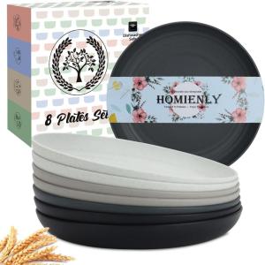 imageHomienly 10 inch Wheat Straw Dinner Plates Set of 8  Alternative to Plastic Microwave ampamp Dishwasher Safe Unbreakable Kids Plates with 4 Colors Classic BrightStone Gray