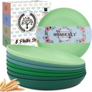 imageHomienly 10 inch Wheat Straw Dinner Plates Set of 8  Alternative to Plastic Microwave ampamp Dishwasher Safe Unbreakable Kids Plates with 4 Colors Classic BrightGreen Series