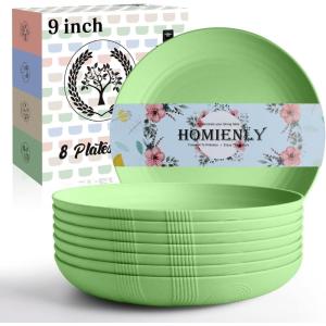 imageHomienly 10 inch Wheat Straw Dinner Plates Set of 8  Alternative to Plastic Microwave ampamp Dishwasher Safe Unbreakable Kids Plates with 4 Colors Classic BrightLight GreenTexture