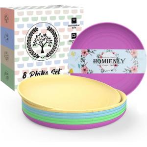 imageHomienly 10 inch Wheat Straw Dinner Plates Set of 8  Alternative to Plastic Microwave ampamp Dishwasher Safe Unbreakable Kids Plates with 4 Colors Classic BrightMemphis Series