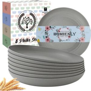 imageHomienly 10 inch Wheat Straw Dinner Plates Set of 8  Alternative to Plastic Microwave ampamp Dishwasher Safe Unbreakable Kids Plates with 4 Colors Classic BrightGray