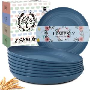 imageHomienly 10 inch Wheat Straw Dinner Plates Set of 8  Alternative to Plastic Microwave ampamp Dishwasher Safe Unbreakable Kids Plates with 4 Colors Classic BrightBlue