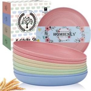 imageHomienly 10 inch Wheat Straw Dinner Plates Set of 8  Alternative to Plastic Microwave ampamp Dishwasher Safe Unbreakable Kids Plates with 4 Colors Classic BrightFresh Light