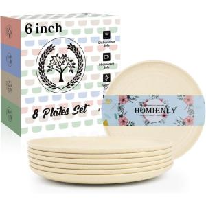 imageHomienly 10 inch Wheat Straw Dinner Plates Set of 8  Alternative to Plastic Microwave ampamp Dishwasher Safe Unbreakable Kids Plates with 4 Colors Classic BrightBeige