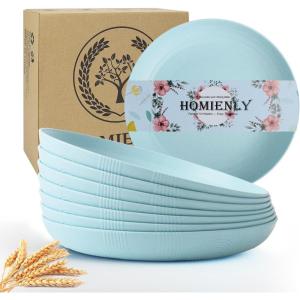 imageHomienly 10 inch Wheat Straw Dinner Plates Set of 8  Alternative to Plastic Microwave ampamp Dishwasher Safe Unbreakable Kids Plates with 4 Colors Classic BrightLight BlueTexture