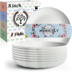 imageHomienly 10 inch Wheat Straw Dinner Plates Set of 8  Alternative to Plastic Microwave ampamp Dishwasher Safe Unbreakable Kids Plates with 4 Colors Classic BrightWhiteTexture