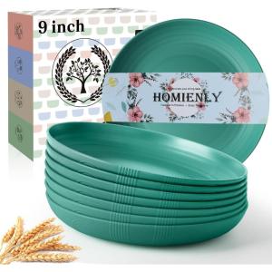 imageHomienly 10 inch Wheat Straw Dinner Plates Set of 8  Alternative to Plastic Microwave ampamp Dishwasher Safe Unbreakable Kids Plates with 4 Colors Classic BrightGreenTexture