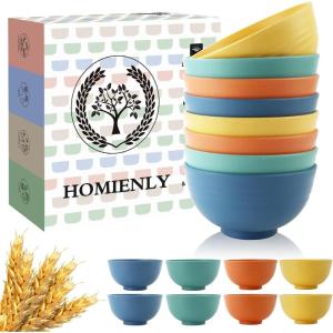 imageHomienly Large Salad Bowls Large Soup Bowls Set of 8Wheat Straw BowlsServing Bowl Set for Wedding Parties 60 Oz Big Bowl for Kitchen Salad Soup Microwave and Dishwasher SafeMulti ColorMulticolor