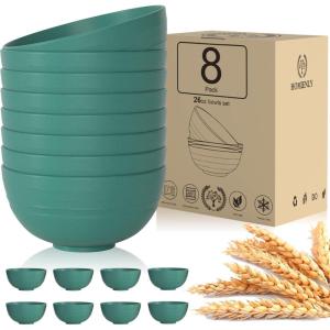 imageHomienly Large Salad Bowls Large Soup Bowls Set of 8Wheat Straw BowlsServing Bowl Set for Wedding Parties 60 Oz Big Bowl for Kitchen Salad Soup Microwave and Dishwasher SafeMulti ColorGreen
