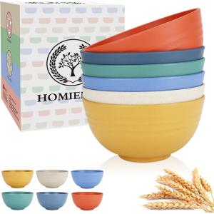 imageHomienly Large Salad Bowls Large Soup Bowls Set of 8Wheat Straw BowlsServing Bowl Set for Wedding Parties 60 Oz Big Bowl for Kitchen Salad Soup Microwave and Dishwasher SafeMulti Color6 PCS Colorful