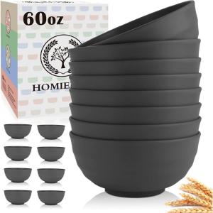 imageHomienly Large Salad Bowls Large Soup Bowls Set of 8Wheat Straw BowlsServing Bowl Set for Wedding Parties 60 Oz Big Bowl for Kitchen Salad Soup Microwave and Dishwasher SafeMulti ColorGray