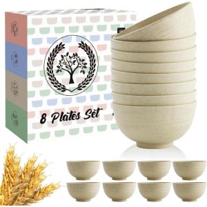 imageHomienly Large Salad Bowls Large Soup Bowls Set of 8Wheat Straw BowlsServing Bowl Set for Wedding Parties 60 Oz Big Bowl for Kitchen Salad Soup Microwave and Dishwasher SafeMulti ColorBeige