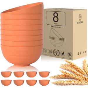 imageHomienly Large Salad Bowls Large Soup Bowls Set of 8Wheat Straw BowlsServing Bowl Set for Wedding Parties 60 Oz Big Bowl for Kitchen Salad Soup Microwave and Dishwasher SafeMulti ColorOrange
