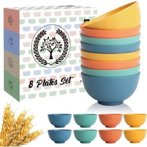 imageHomienly Large Salad Bowls Large Soup Bowls Set of 8Wheat Straw BowlsServing Bowl Set for Wedding Parties 60 Oz Big Bowl for Kitchen Salad Soup Microwave and Dishwasher SafeMulti ColorMulticolorMatte