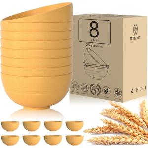 imageHomienly Large Salad Bowls Large Soup Bowls Set of 8Wheat Straw BowlsServing Bowl Set for Wedding Parties 60 Oz Big Bowl for Kitchen Salad Soup Microwave and Dishwasher SafeMulti ColorYellow