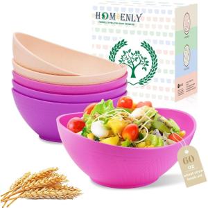 imageHomienly Wheat Straw Bowls Set Serving Bowls Plastic Bowls Reusable 26oz Microwave ampamp Dishwasher Safe Cereal Bowls Unbreakable for CerealSaladFruitSoup Bowls Modern Color6 PCSFlowers Series