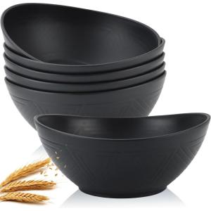 imageHomienly Wheat Straw Bowls Set Serving Bowls Plastic Bowls Reusable 26oz Microwave ampamp Dishwasher Safe Cereal Bowls Unbreakable for CerealSaladFruitSoup Bowls Modern Color6 PCSBlack