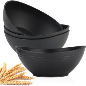 imageHomienly Wheat Straw Bowls Set Serving Bowls Plastic Bowls Reusable 26oz Microwave ampamp Dishwasher Safe Cereal Bowls Unbreakable for CerealSaladFruitSoup Bowls Modern Color4 PCSBlack