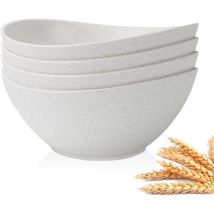 imageHomienly Wheat Straw Bowls Set Serving Bowls Plastic Bowls Reusable 26oz Microwave ampamp Dishwasher Safe Cereal Bowls Unbreakable for CerealSaladFruitSoup Bowls Modern Color4 PCSWhite