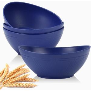 imageHomienly Wheat Straw Bowls Set Serving Bowls Plastic Bowls Reusable 26oz Microwave ampamp Dishwasher Safe Cereal Bowls Unbreakable for CerealSaladFruitSoup Bowls Modern Color4 PCSDark Blue